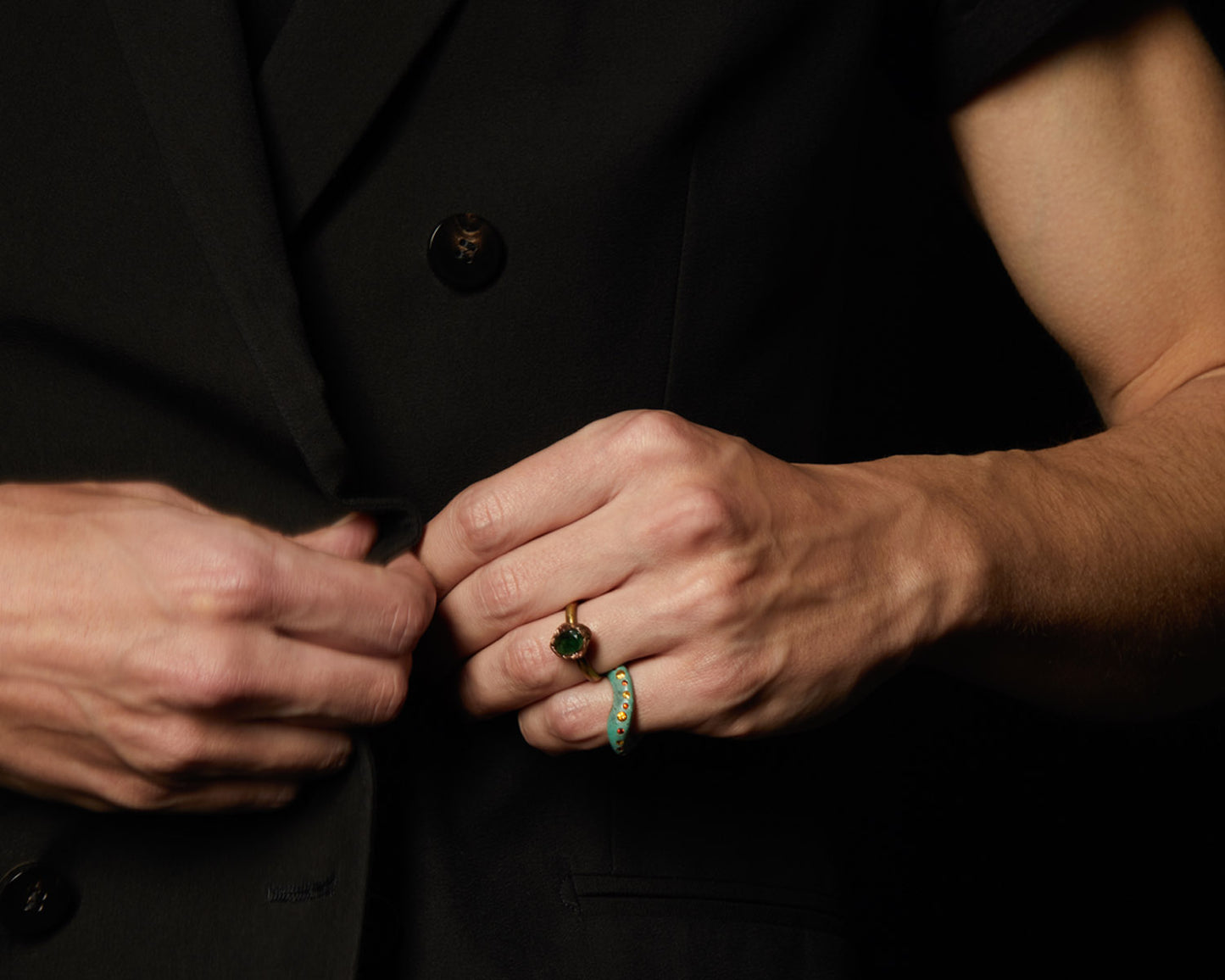 Anello Solitario in Bronzo e Ottone | Pietra Dura Sintetica | Dieci