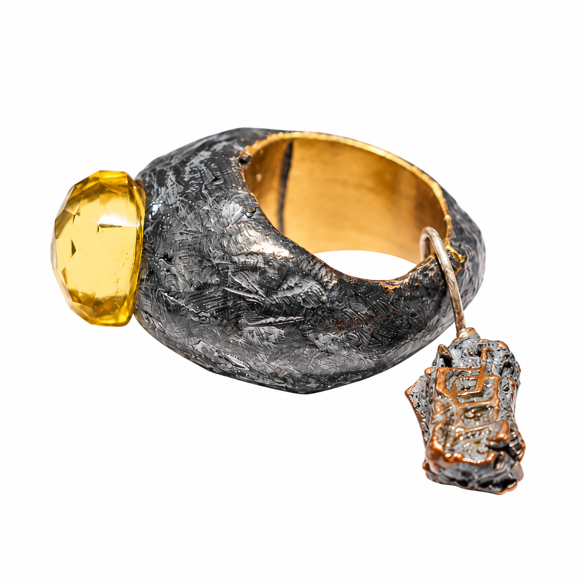 Anello Solitario in Bronzo con Quarzo Citrino | Natura