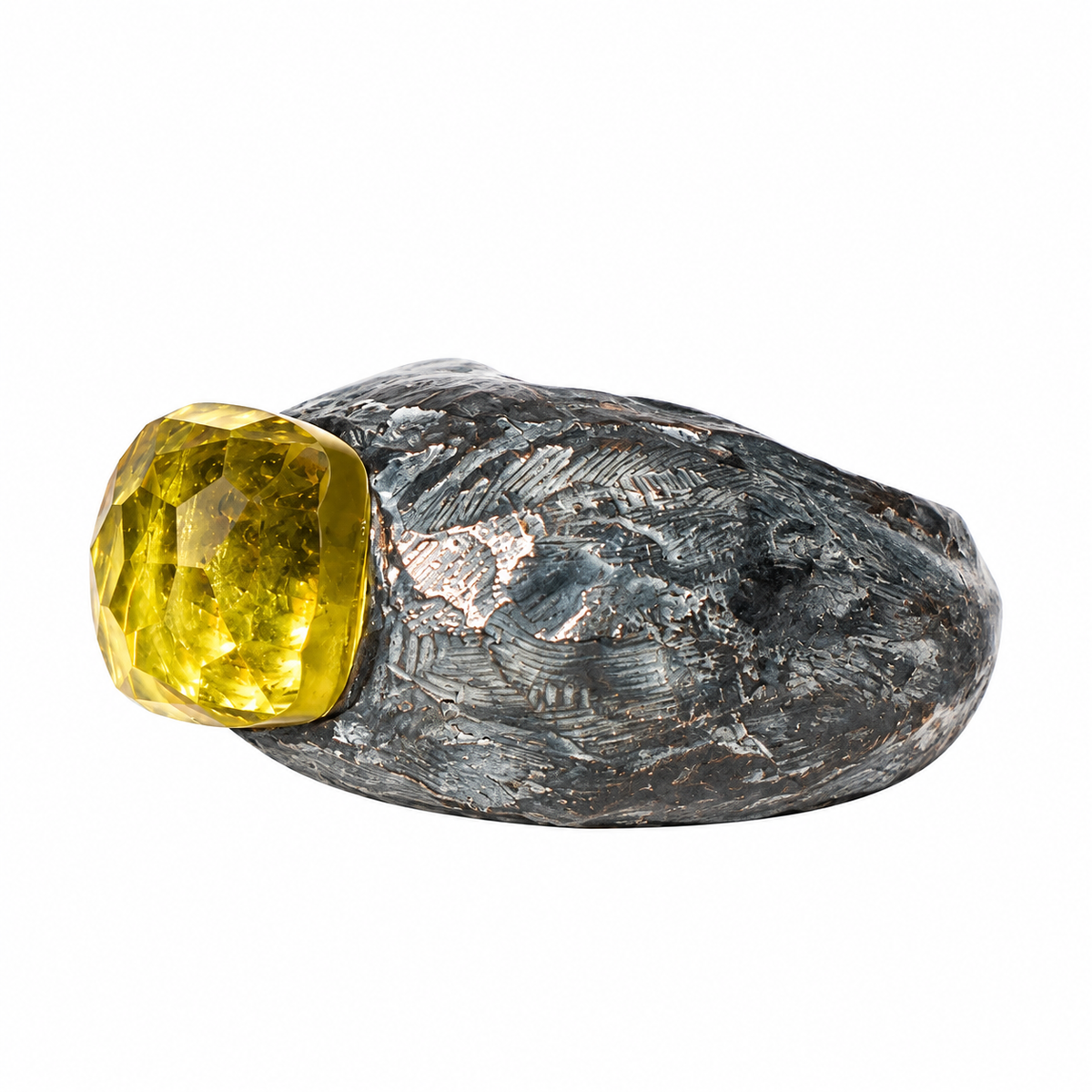 Anello Solitario in Bronzo con Quarzo Citrino | Natura
