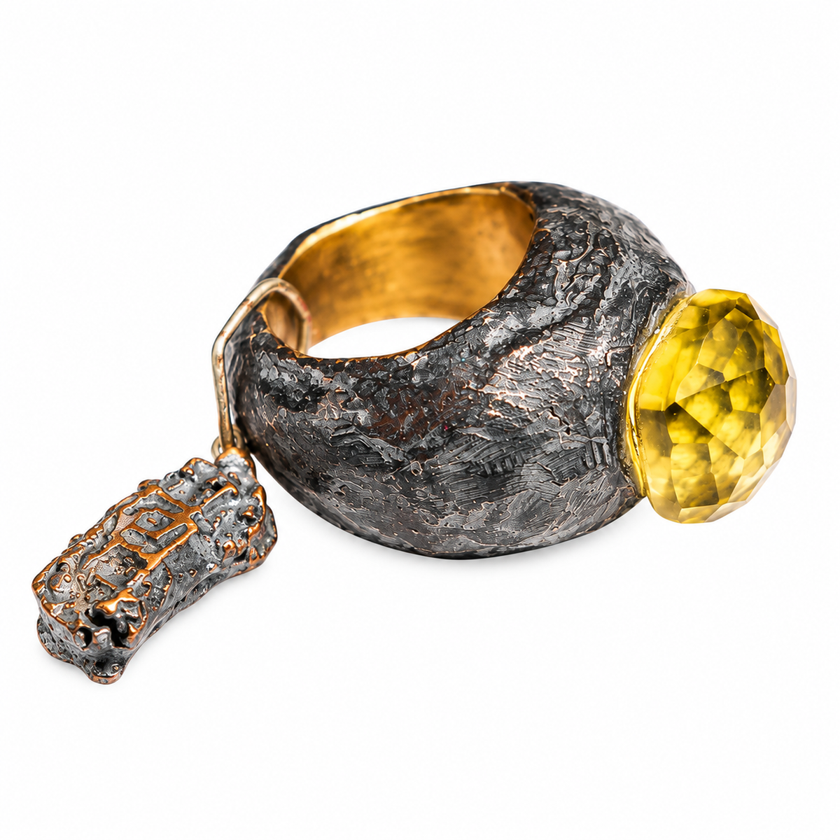 Anello Solitario in Bronzo con Quarzo Citrino | Natura