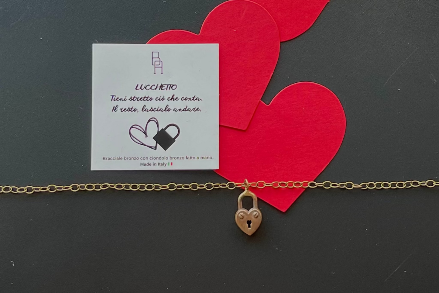 Bracciale Catena con Ciondolo Lucchetto e Cuore - Gioielli Simbolici