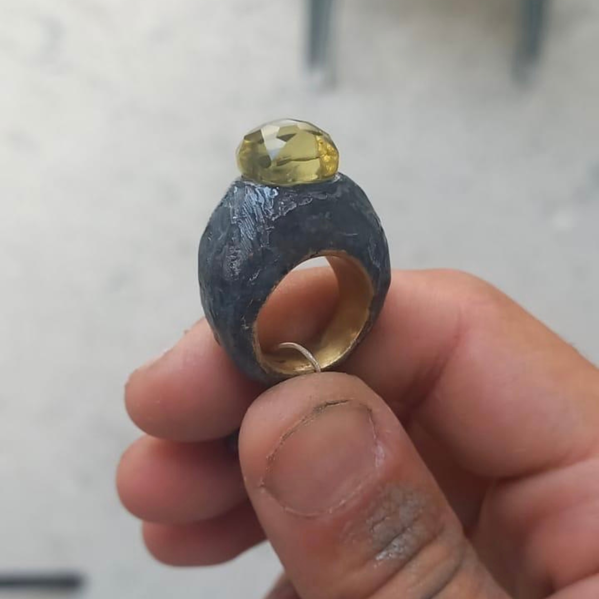 Anello Solitario in Bronzo con Quarzo Citrino | Natura